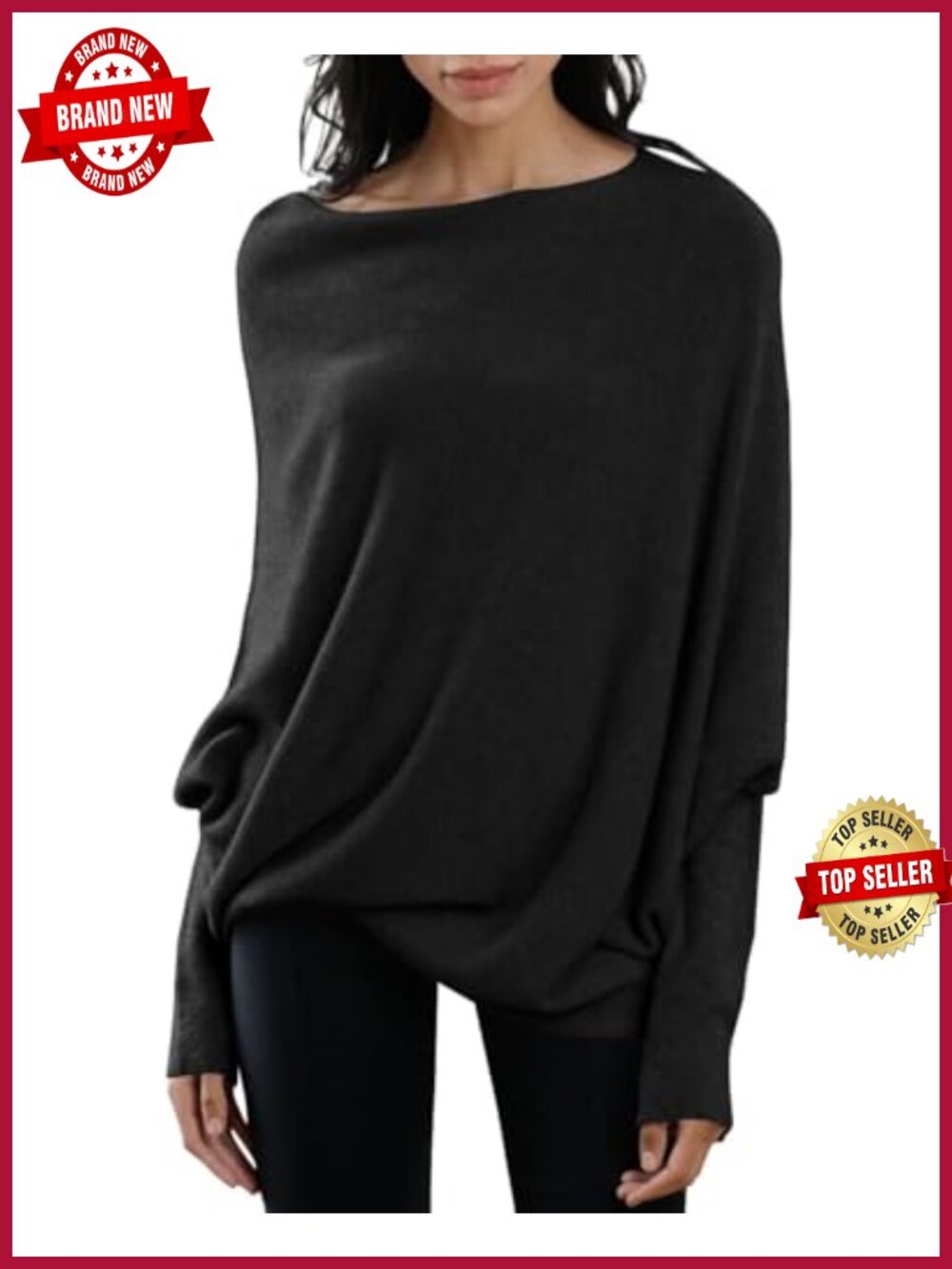 Saodimallsu Women's Batwing Boat Neck Oversized Knit Pullover Sweater